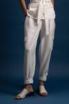 Khajoor Studio_White Modal, Linen Beads Collared Morning Safari Pocket Shirt With Pant _Online_at_Aza_Fashions