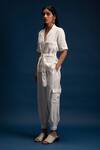 Buy_Khajoor Studio_White Modal, Linen Beads Collared Morning Safari Pocket Shirt With Pant _Online_at_Aza_Fashions