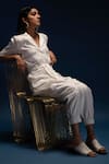 Khajoor Studio_White Lenzing Modal Satin Embellished Beads Lapel Morning Safari Pocket Shirt _at_Aza_Fashions