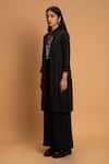 Khajoor Studio_Black Linen Embroidery Collared Night Wink Embellished Tunic _Online_at_Aza_Fashions