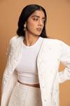 Buy_Khajoor Studio_White Linen Beads V-neck Snow Quilted Jacket _Online_at_Aza_Fashions