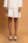 Buy_Khajoor Studio_White Linen Beads Open Neck Snow Quilted Jacket And Skirt Set 