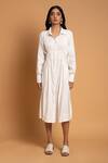 Buy_Khajoor Studio_White Linen Beads Shawl Neck Vanilla Sky Embellished Dress _at_Aza_Fashions