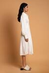 Khajoor Studio_White Linen Beads Shawl Neck Vanilla Sky Embellished Dress _Online_at_Aza_Fashions