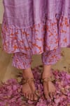 Khajoor Studio_Purple Cupro Silk Printed Floret Round Tunic And Pant Set _Online_at_Aza_Fashions