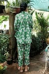 Shop_Khajoor Studio_Green Cupro Silk Printed Botanical Vine Collared Boxy Shirt And Trouser Set _at_Aza_Fashions