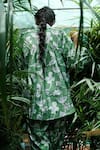 Shop_Khajoor Studio_Green Cupro Silk Printed Botanical Vine Collared Button Down Shirt _Online_at_Aza_Fashions