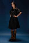 Buy_Khajoor Studio_Black Linen, Satin Beads Round Neck Baby Quilted Embellished Dress _at_Aza_Fashions