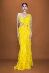 Buy_Neeta Lulla_Yellow Georgette Embroidery Sequin Abella Ruffle Pre-stitched Saree With Blouse _at_Aza_Fashions