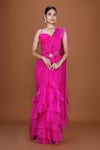 Buy_Neeta Lulla_Pink Organza Plain Sweetheart Neck Maeve Ruffle Pre-stitched Saree With Bustier _at_Aza_Fashions