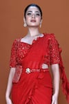 Neeta Lulla_Red Georgette Embroidery Amara Pre-stitched Ruffle Saree With Bead Work Blouse _Online_at_Aza_Fashions