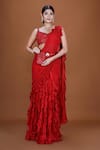 Buy_Neeta Lulla_Red Georgette Embroidery Sequin Ariella Ruffle Concept Saree With Blouse _at_Aza_Fashions