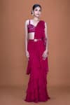 Buy_Neeta Lulla_Magenta Georgette Maisie Ruffle Pre-stitched Saree With Cutdana Blouse _at_Aza_Fashions