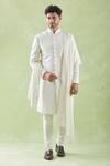 Buy_Vanshik_White Churidar Crepe Silk Embroidery Floral Butti Sherwani Set _at_Aza_Fashions