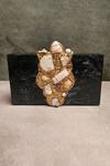 Buy_Adwita Bags & Jewels_Black Stone Theos Carved Metal Embellished Clutch Bag _at_Aza_Fashions