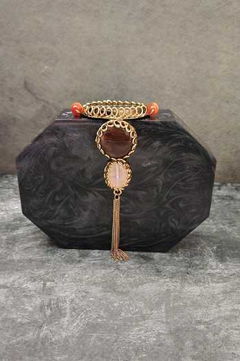 Buy_Adwita Bags & Jewels_Black Stones Wired Falling Chain Clutch _at_Aza_Fashions
