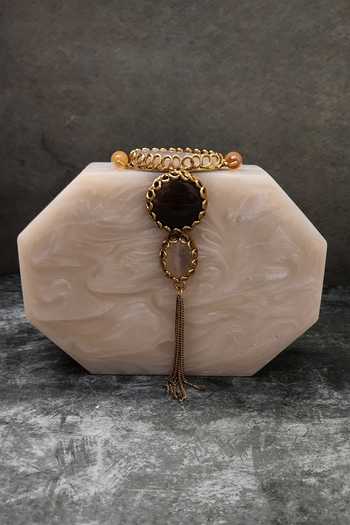 Buy_Adwita Bags & Jewels_White Stones, Chains Resin Wired Falling Clutch _at_Aza_Fashions