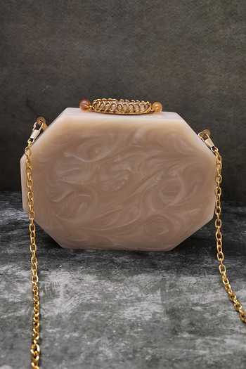 Shop_Adwita Bags & Jewels_White Stones, Chains Resin Wired Falling Clutch _at_Aza_Fashions