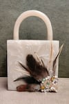 Buy_ADWITA BAGS & JEWELS_White Evil Eye Brooch And Feather Embellished Resin Bag _at_Aza_Fashions