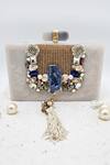 Buy_ADWITA BAGS & JEWELS_White Crystals The Maharani Embellished Clutch _at_Aza_Fashions