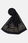 Buy_SHINGORA_Black Swarovski Floral Swirl Border Stole _Online_at_Aza_Fashions