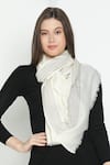 Shop_SHINGORA_Off White Swarovski Striped Border Stole _at_Aza_Fashions