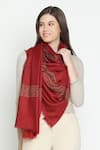 Shop_SHINGORA_Maroon Swarovski Grecian Border Stole _at_Aza_Fashions