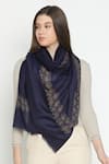 Shop_SHINGORA_Blue Swarovski Blossom Border Stole _at_Aza_Fashions