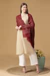 Buy_Shingora_Maroon Dobby Striped Flora Pattern Woolen Shawl _at_Aza_Fashions
