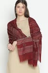Shop_Shingora_Maroon Dobby Striped Flora Pattern Woolen Shawl _at_Aza_Fashions