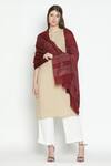 Shingora_Maroon Dobby Striped Flora Pattern Woolen Shawl _Online_at_Aza_Fashions
