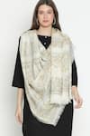 Shop_Shingora_Off White Woven Jacquard Flora Pattern Woolen Shawl _at_Aza_Fashions