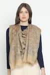 Shop_SHINGORA_Beige Woven Jacquard Fleur Pattern Woolen Shawl _at_Aza_Fashions