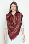 Shop_Shingora_Maroon Woven Jacquard French Blossom Pattern Woolen Shawl_at_Aza_Fashions