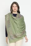 Shop_SHINGORA_Green Woven Jacquard Tribal Blossom Pattern Shawl _at_Aza_Fashions