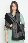 Shop_Shingora_Black Woven Jacquard Tribal Flora Pattern Shawl _at_Aza_Fashions