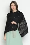 Shop_SHINGORA_Black Floral Jacquard Work Shawl _at_Aza_Fashions