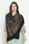 Shop_SHINGORA_Black Floral Mughal Pattern Shawl _at_Aza_Fashions