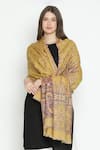 Shop_SHINGORA_Yellow Jacquard Floral Pattern Shawl _at_Aza_Fashions