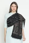 Shop_SHINGORA_Black Jacquard Floral Pattern Shawl _at_Aza_Fashions