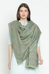 Shop_Shingora_Green Jacquard Floral Mughal Pattern Shawl _at_Aza_Fashions
