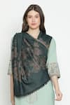 Shop_SHINGORA_Green Floral Pattern Jacquard Woven Shawl _at_Aza_Fashions