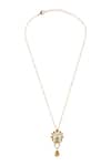 Shop_Opalina Soulful Jewellery_White Crystal Solaria Floral Carved Pendant Necklace _at_Aza_Fashions