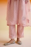 Amisha Kothari_Pink Silk Printed Stripped V-neck Kumudini Kurta Pant Set _Online_at_Aza_Fashions