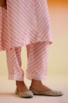 Amisha Kothari_Pink Silk Printed Stripped V-neck Kumudini Kurta Pant Set _at_Aza_Fashions