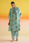 Amisha Kothari_Blue Silk Printed Floral Tie-up Kusum Kurta With Pant _Online_at_Aza_Fashions