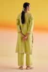 Shop_Amisha Kothari_Green Chanderi Silk Embroidered Dori V-neck Ananya Work Kurta Pant Set _at_Aza_Fashions