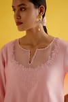 Buy_Amisha Kothari_Pink Chanderi Silk Embroidery Floral Notched Aria Dori Kurta And Pant Set _Online_at_Aza_Fashions