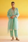 Buy_Amisha Kothari_Blue Chanderi Silk Embroidery Floral V-neck Anya Dori Kurta And Pant Set _at_Aza_Fashions