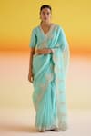 Buy_Amisha Kothari_Blue Silk Embroidery Floral Samara Dori Saree With Unstitched Blouse Piece _at_Aza_Fashions